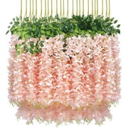 Babibeauty 12 Pack 3.6 Feet Artificial Fake Wisteria Vine Ratta Hanging Garland Silk Flowers String Home Party Wedding Decor (Light Pink)